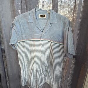 Sea isle size M vintage retro soft Men's Blue Gray Striped Button Down Shirt